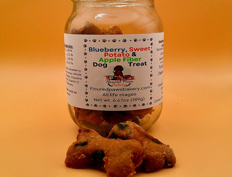 Blueberry sweet potato homemade dog treats. Enhanced with vitamin d and e. safe for dogs. No harmful preservatives