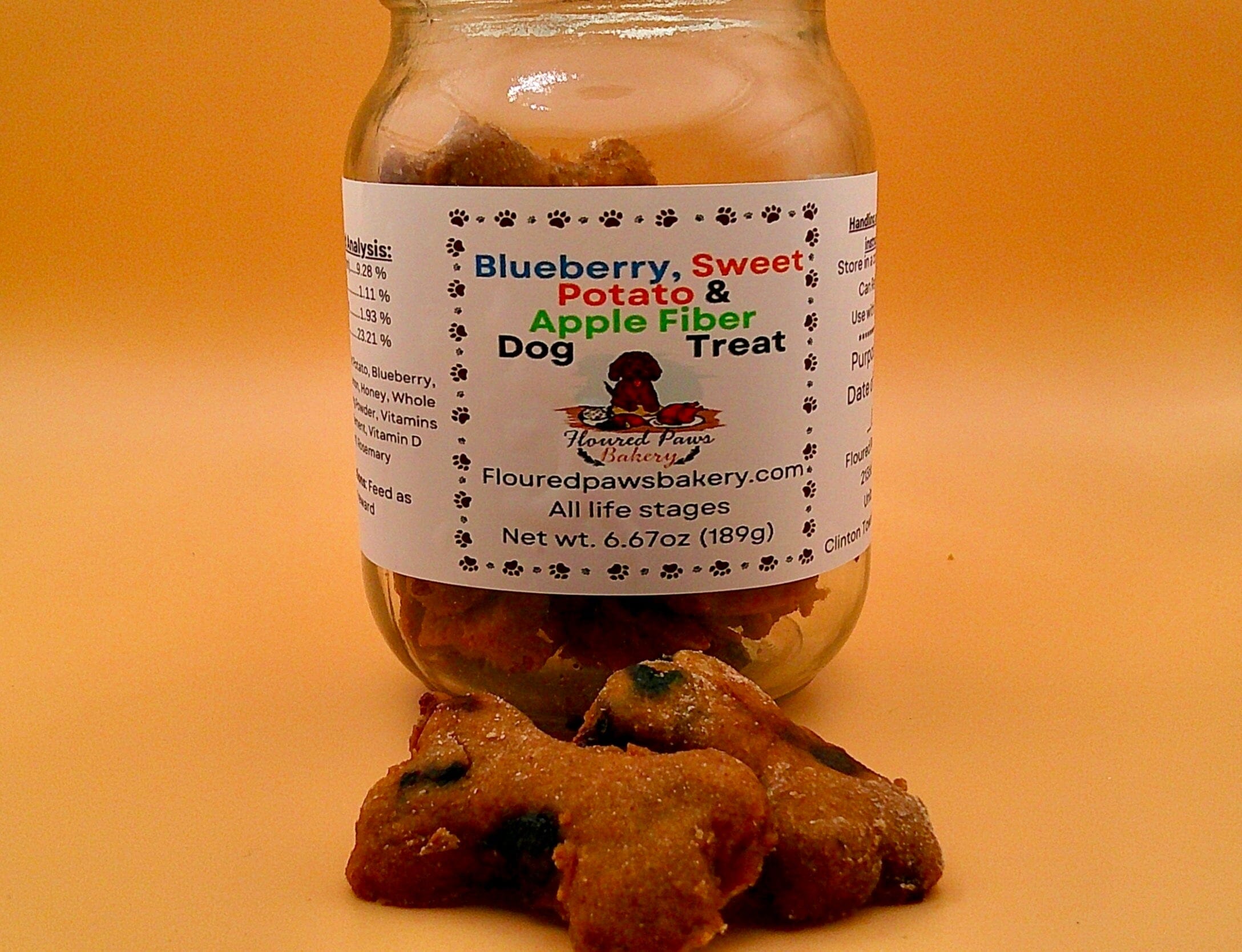 Homemade All Natural Sweet Potato, Blueberry & Apple Fiber Dog Treats.